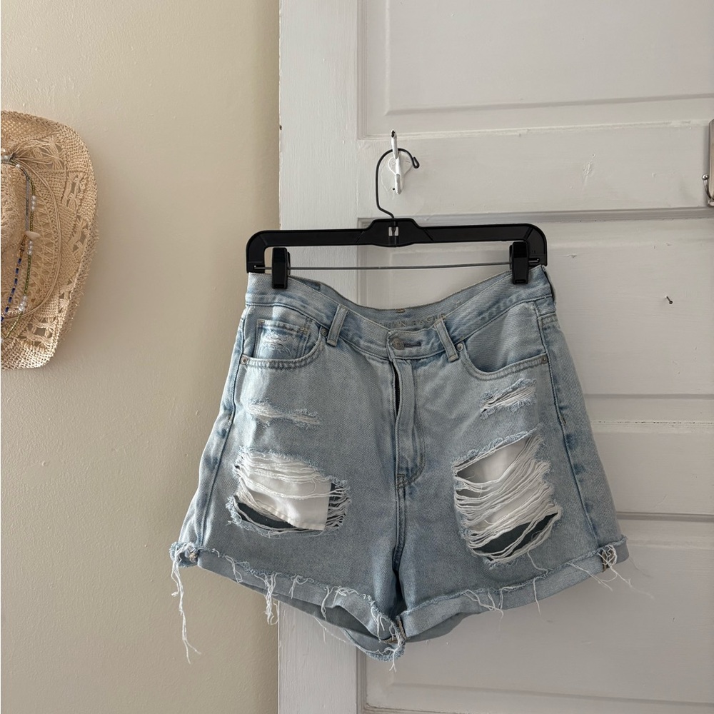 American Eagle Outfitters Blue Distressed Mom Jean Shorts